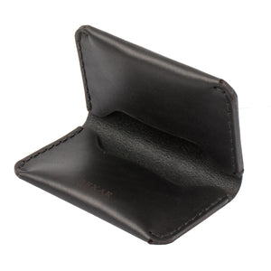 folded view of black leather three card pocket folded wallet