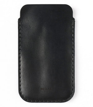 black leather phone sleeve