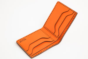 unfolded interior of Orange four pocket bifold wallet