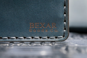 closeup of laser engraved bexar goods logo