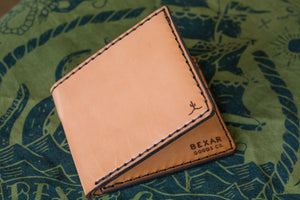 folded exterior view of russet brown color leather wallet with four card pockets
