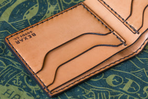 interior view of russet brown color leather wallet with four card pockets
