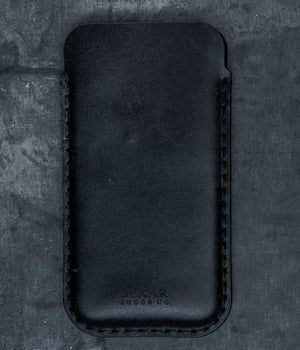 black leather phone sleeve