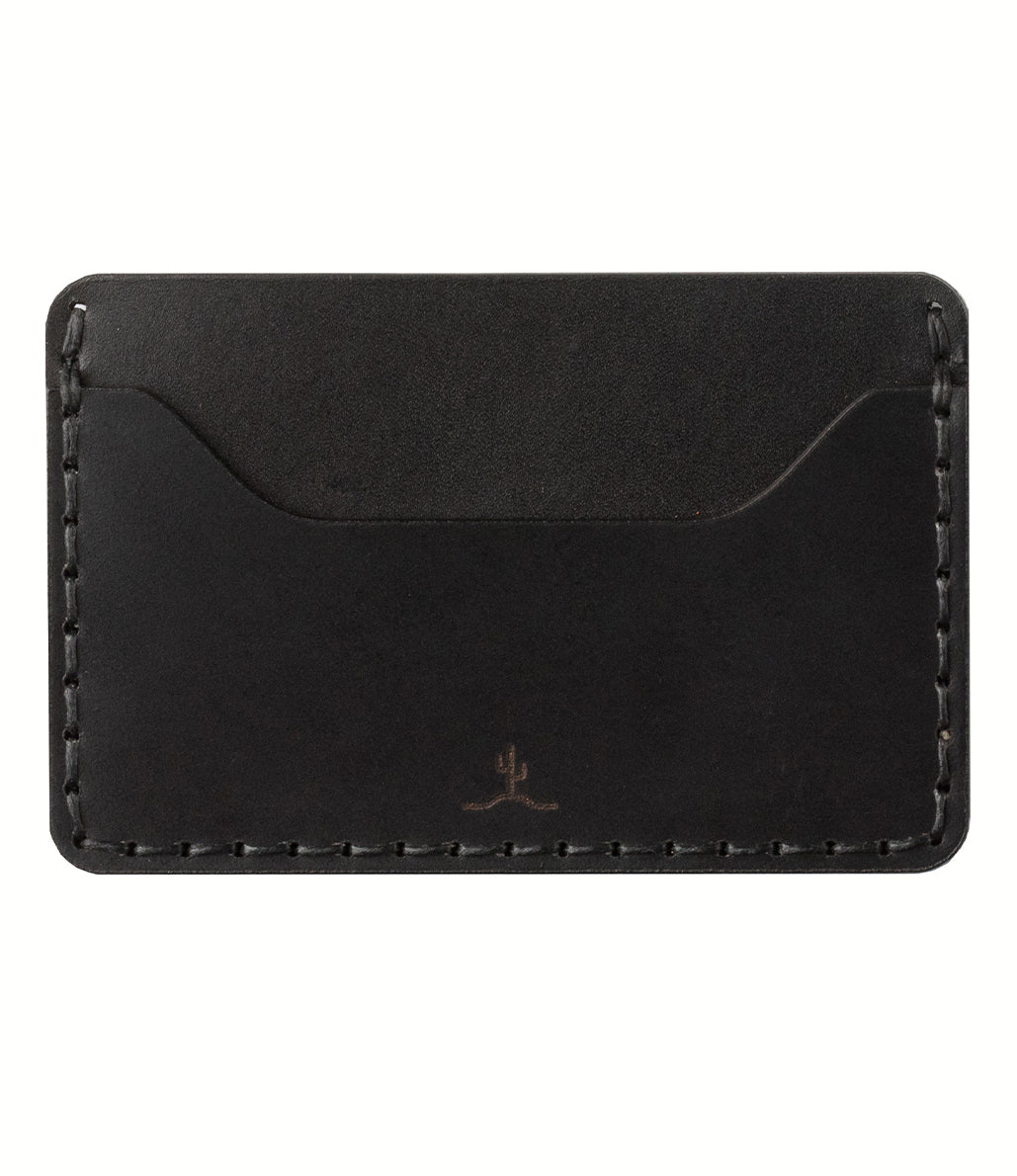 black cordovan leather exterior with black cow leather interior two card pocket slim wallet