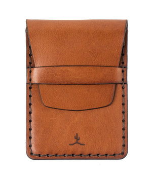 brown leather card wallet with leather closure