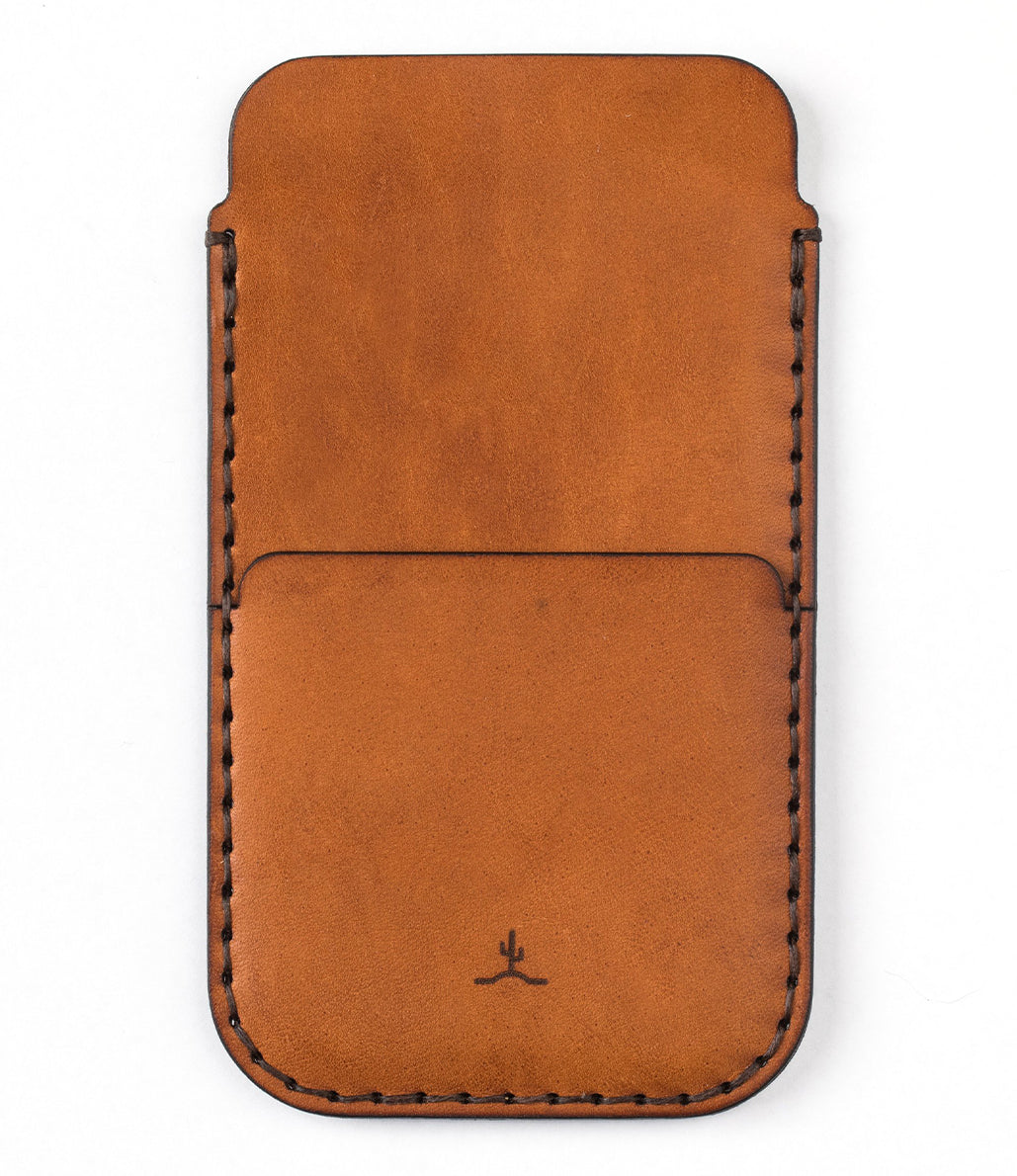 brown leather phone sleeve with card sleeve