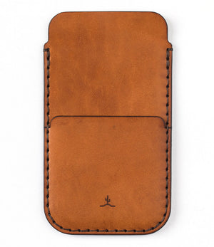 brown leather phone sleeve with card sleeve