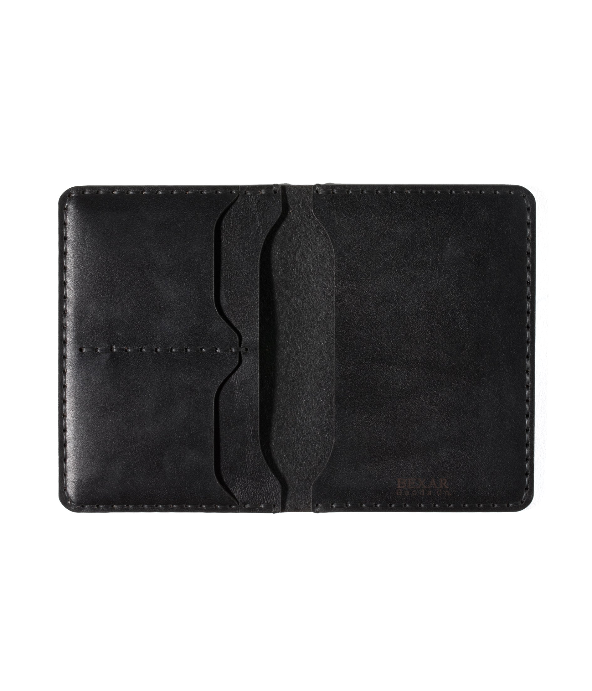 black leather passport wallet with two card pockets