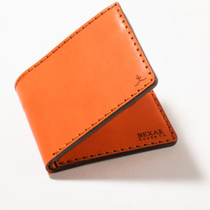 folded view of Orange four pocket bifold wallet