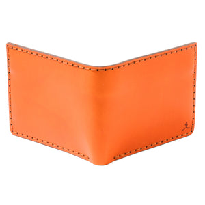 Open exterior view of Orange four pocket bifold wallet