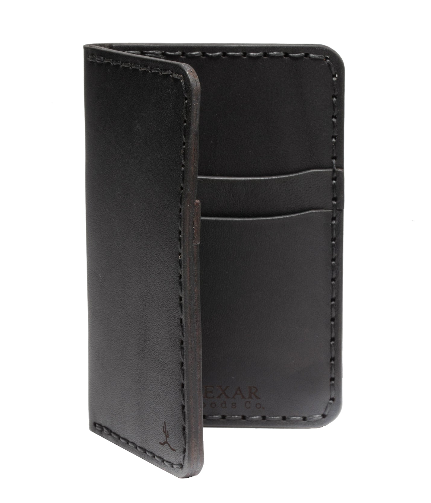 black leather vertical four card pocket wallet