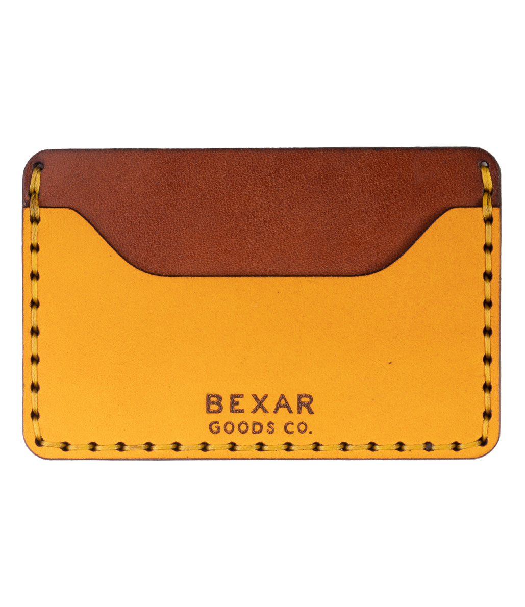 Yellow and brown slim wallet- two pocket with one center divider
