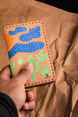 Handpainted Vertical Card Wallet Raw Veg Tan