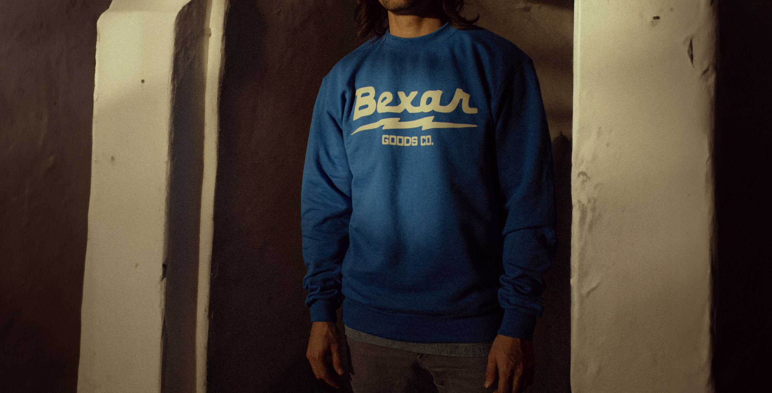 Bexar Bolt Blue Champion Sweatshirt - Bexar Goods