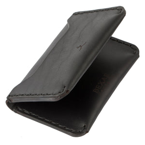 folded view of black leather three card pocket folded wallet