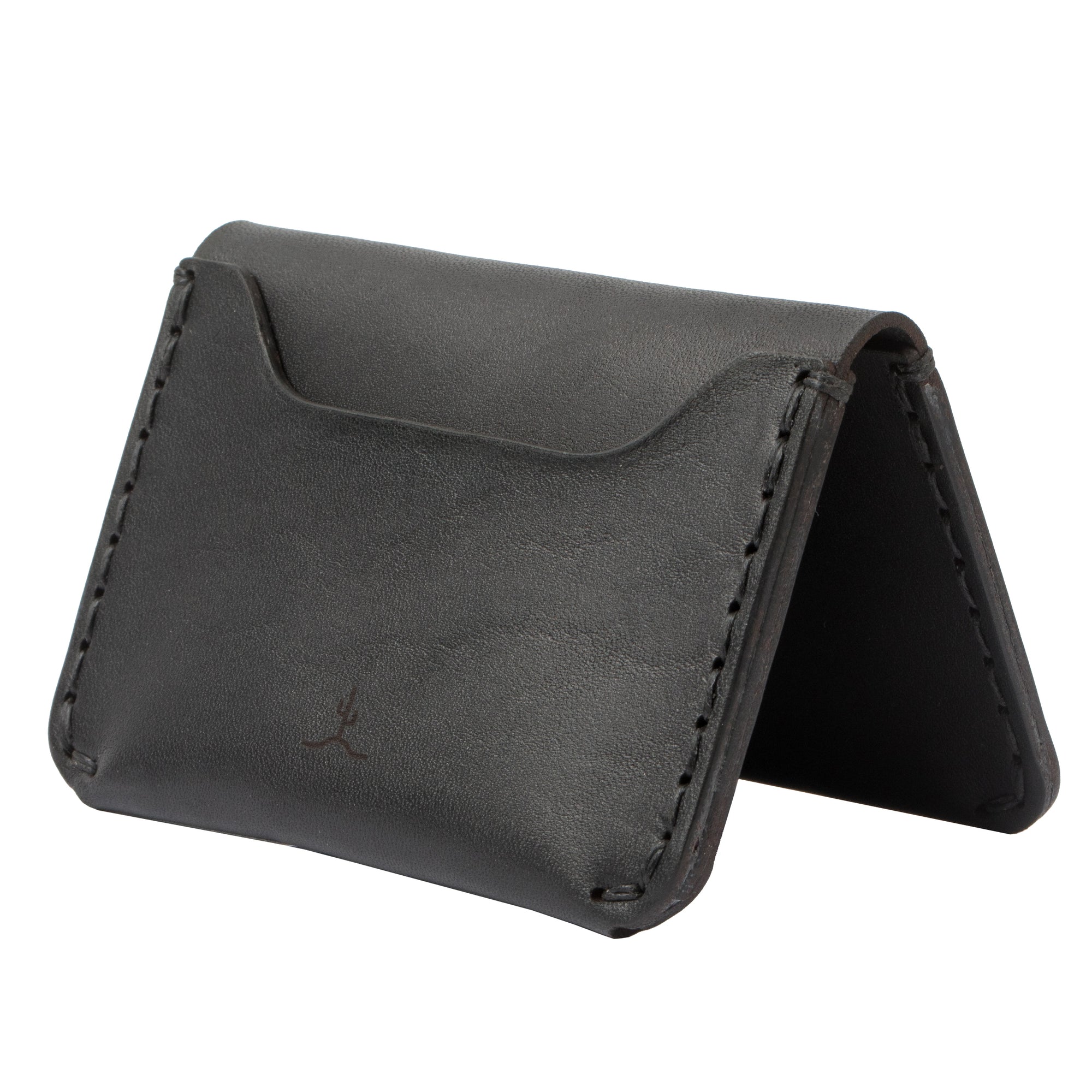 black leather three card pocket folded wallet