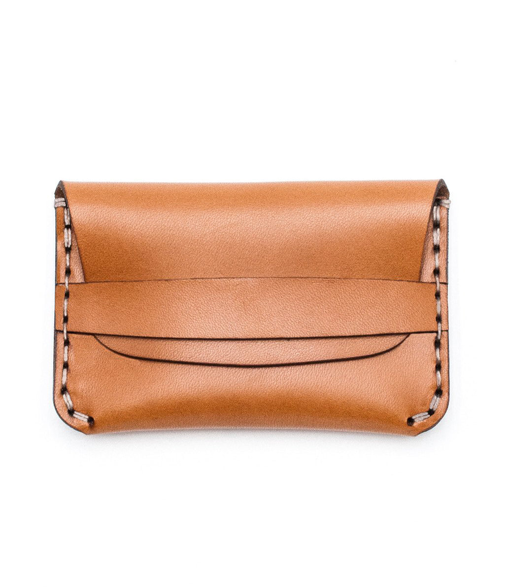 tan leather folding card wallet with leather closure