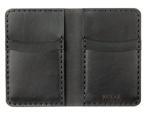 interior of black leather vertical four card pocket wallet