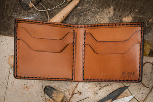 interior view of four pocket brown bifold wallet