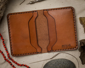 brown leather wallet with four internal pockets next artistic imagery