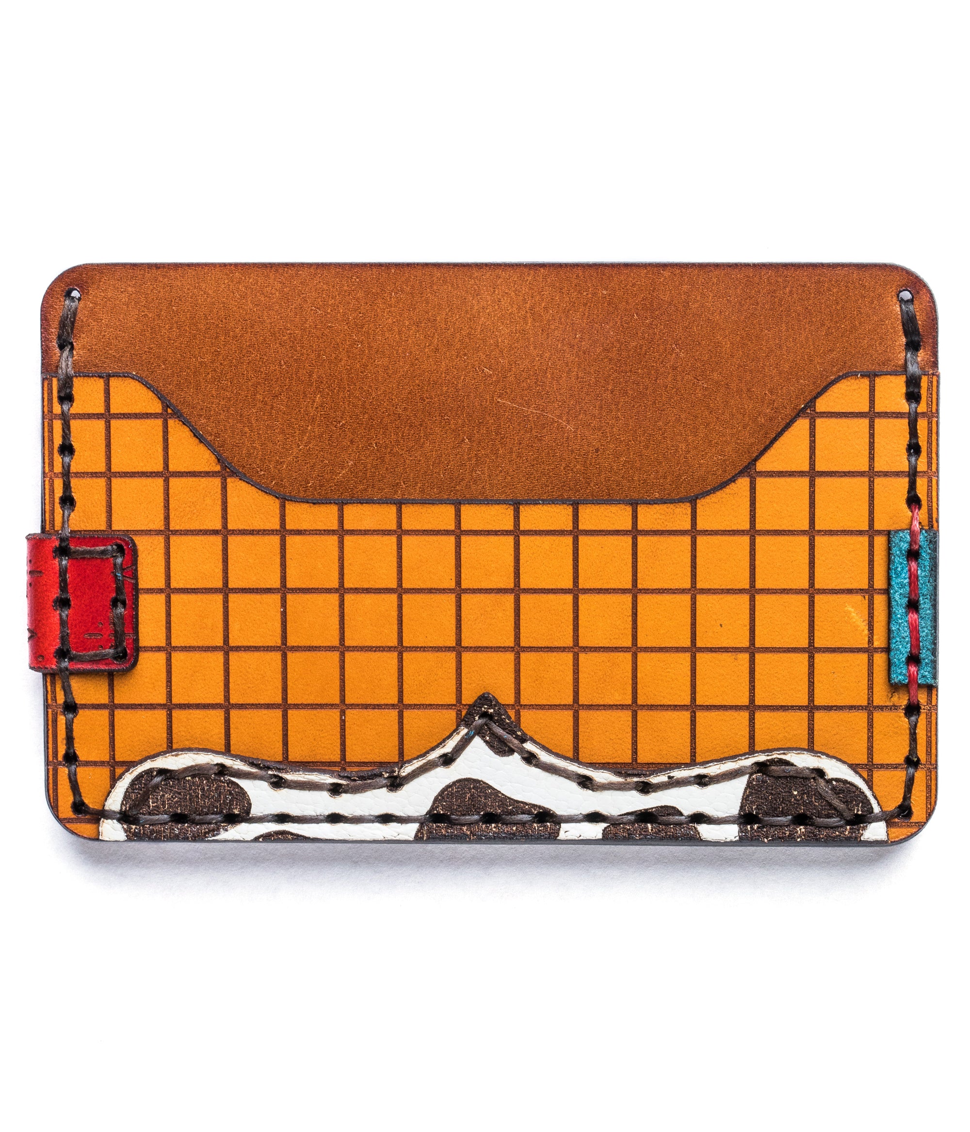 multicolor leather two pocket card wallet with cowprint