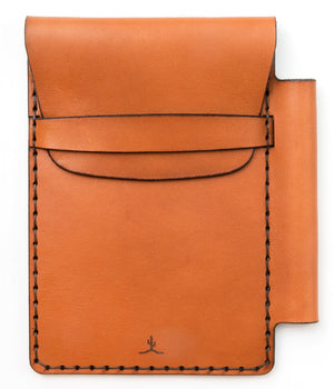 tan colored leather notebook wallet with pen sleeve