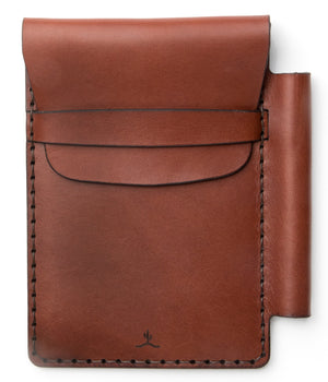 medium brown leather notebook wallet with pen sleeve