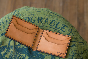 interior view of russet brown color leather wallet with four card pockets