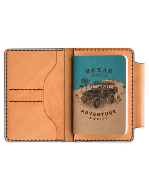 russet brown color leather wallet with notebook and two card pockets
