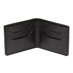 interior view of black leather four card pocket bifold wallet