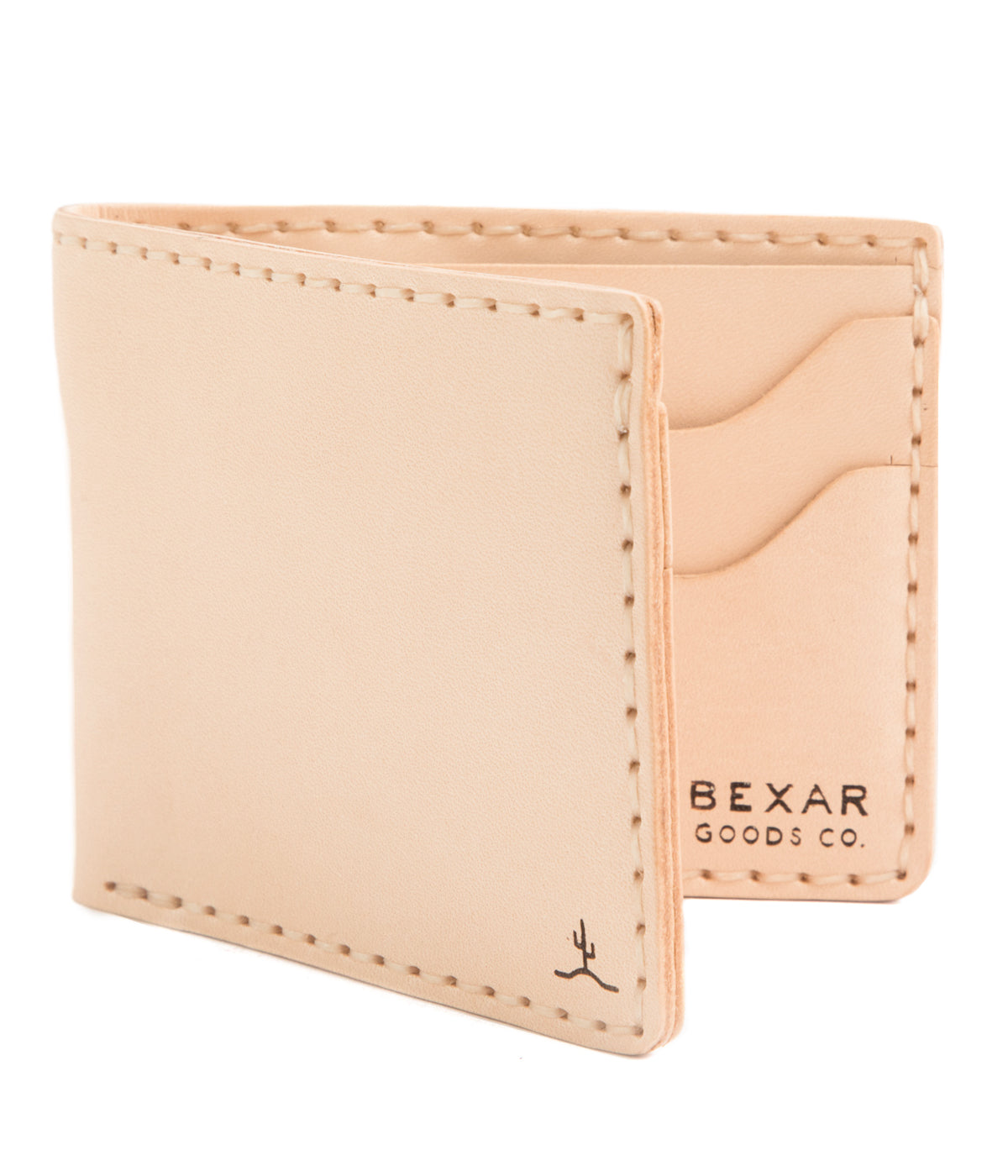 natural leather four card pocket bifold wallet