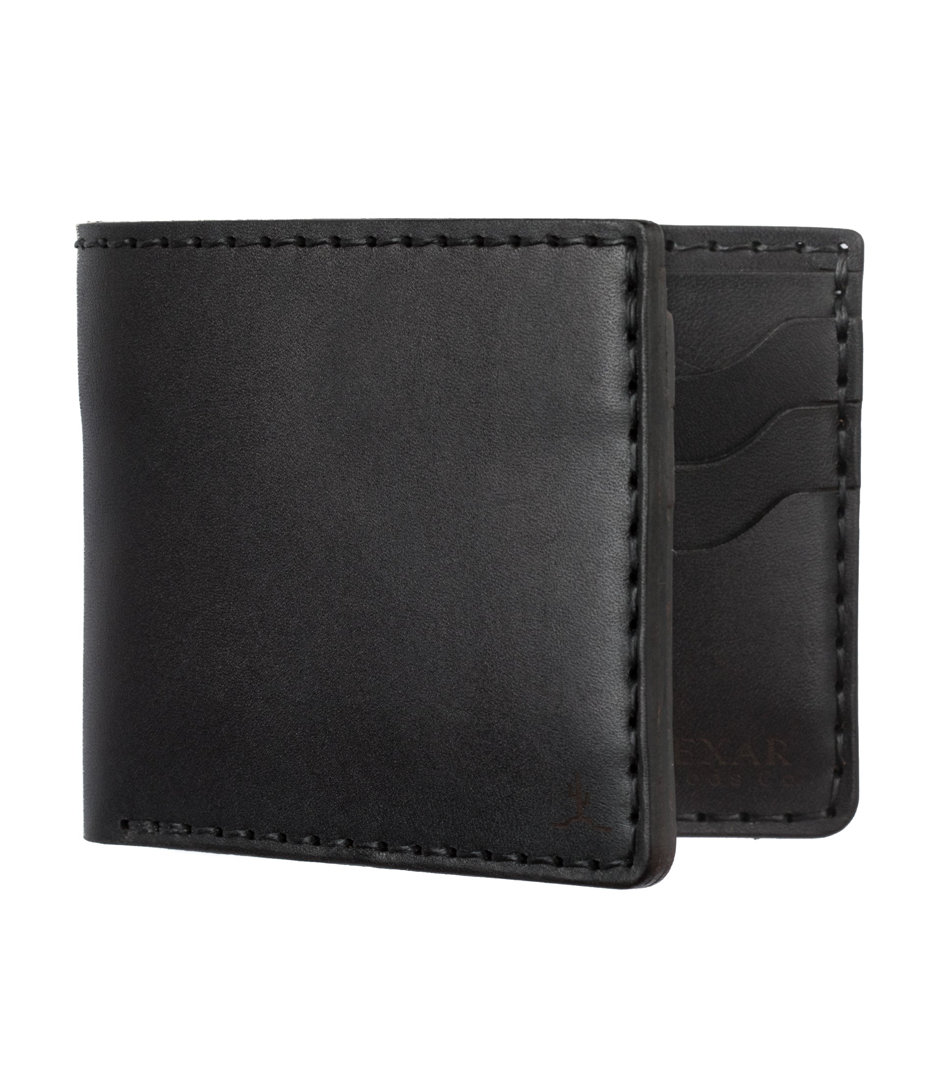 black leather six card pocket bifold wallet