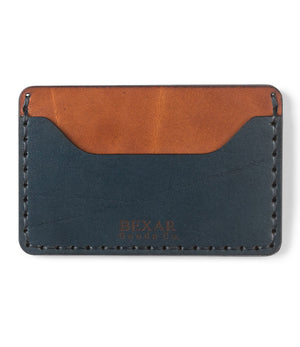 blue and brown leather two pocket slim wallet