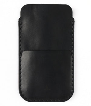 black leather phone sleeve with card pocket