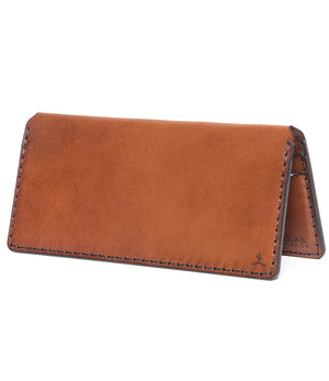 brown leather long wallet with eight card pockets and two cash sleeves