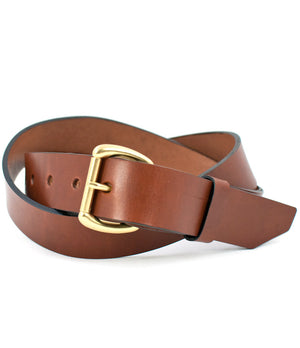 Medium brown leather belt with brass buckle