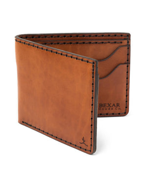 brown leather four pocket bifold with cash sleeve