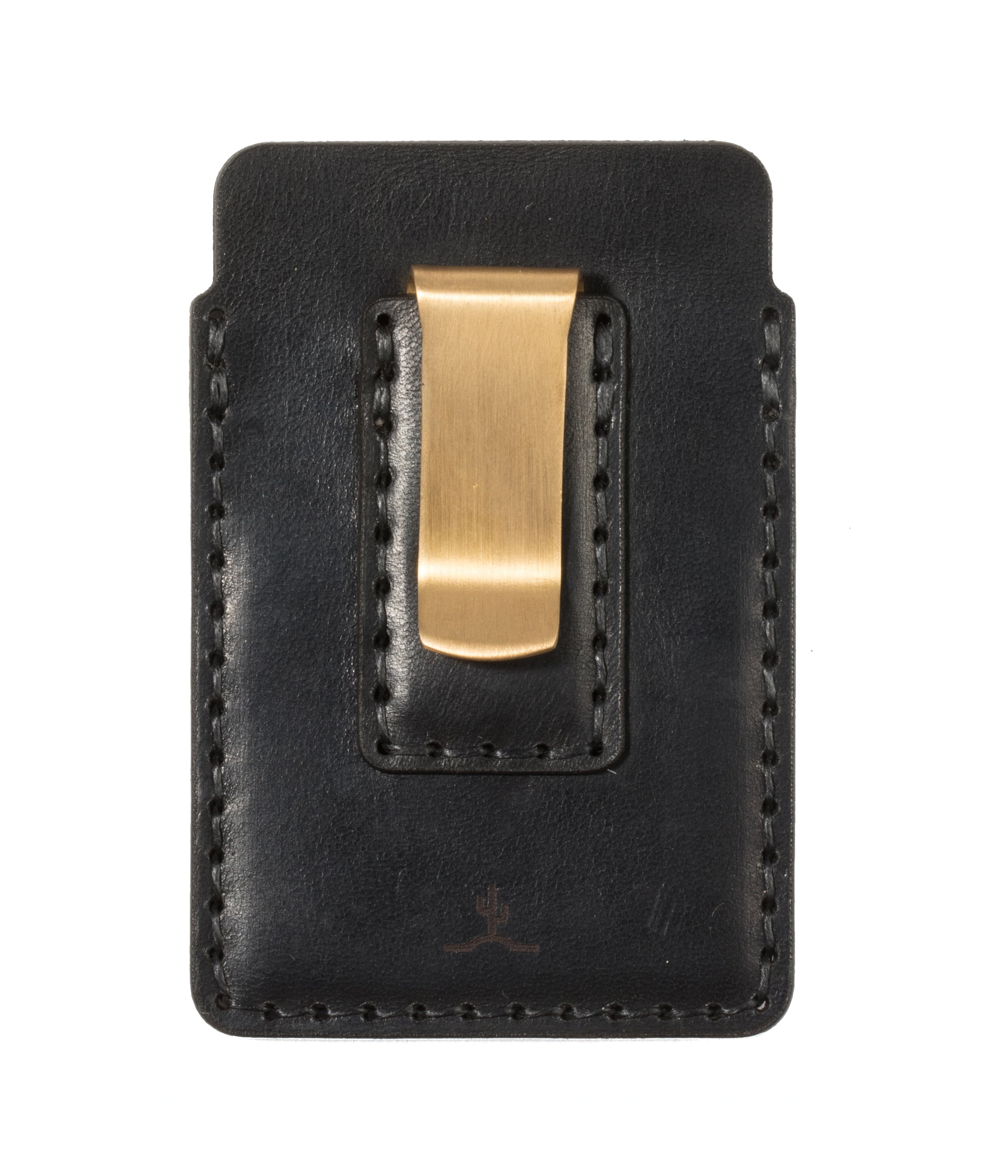 black leather card sleeve with outer sleeve wallet and brass money clip