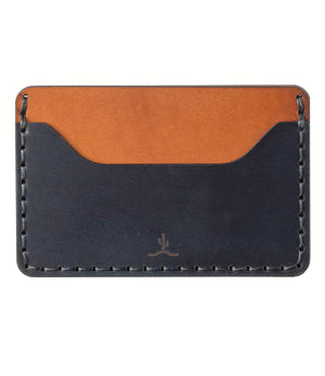 blue cordovan and brown leather two pocket slim wallet