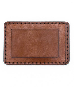 brown leather wallet with one card pocket, ID sleeve, and center divider
