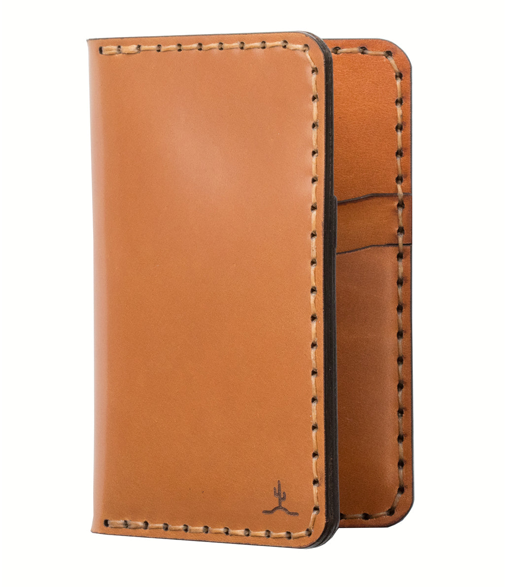 whiskey cordovan leather with brown interior four pocket vertical wallet
