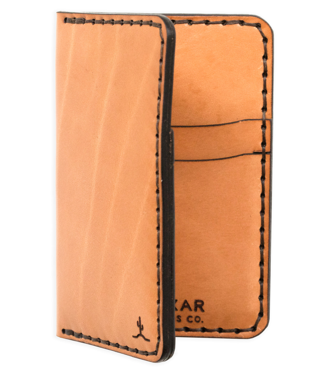 russet colored brown vertical wallet with four card pockets