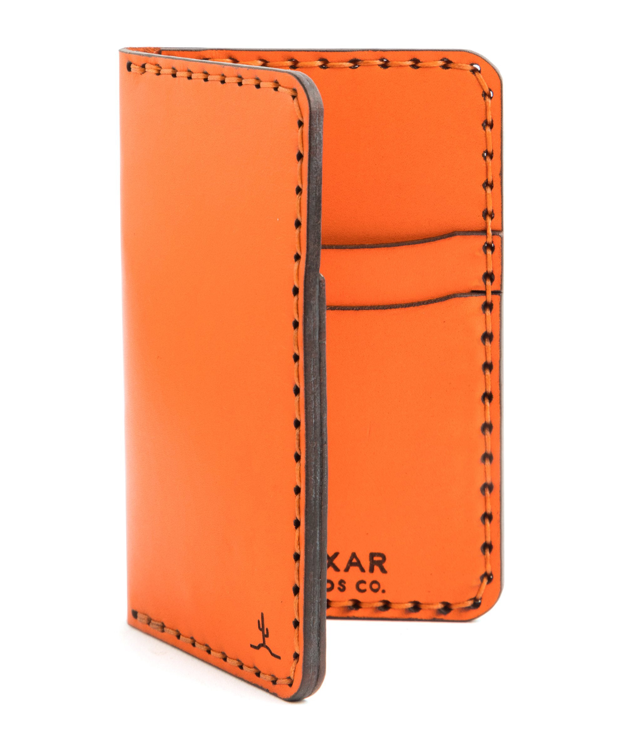 four pocket vertical orange leather wallet 