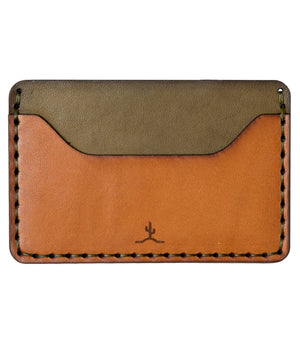 green and brown leather two card slim wallet