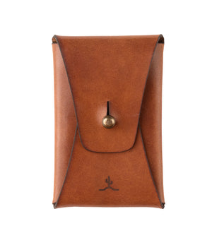 brown leather folding card wallet with brass nipple closure